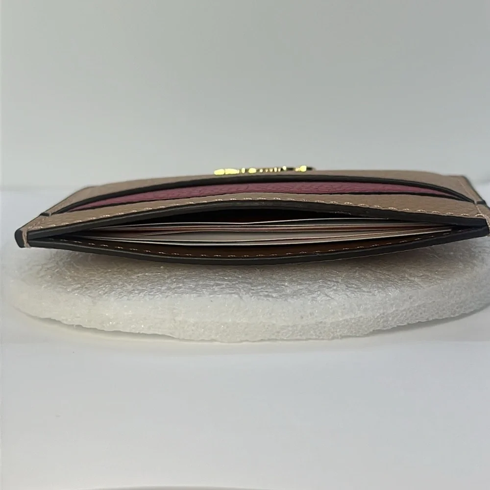 NWT Coach Card Case Wallet Pink Tan Leather Slim ID Holder